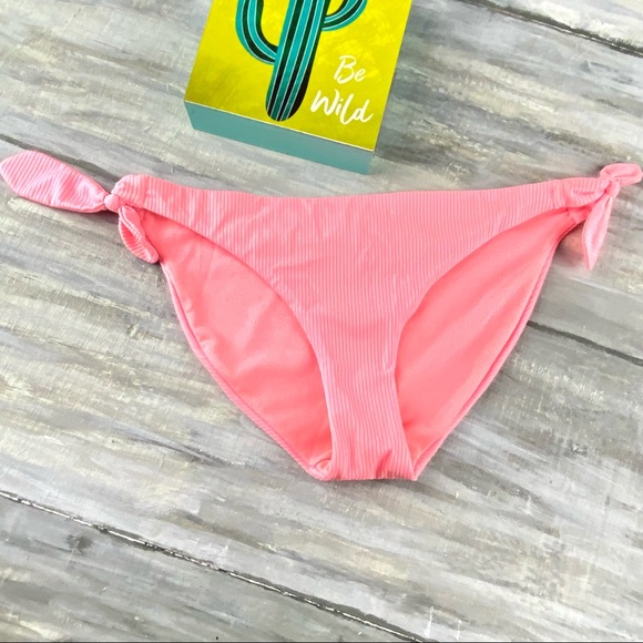 Mystic Coral Ribbed Bikini Bottoms Pink Side Knot Swim Bathing Suit M 7-9 - Picture 5 of 12